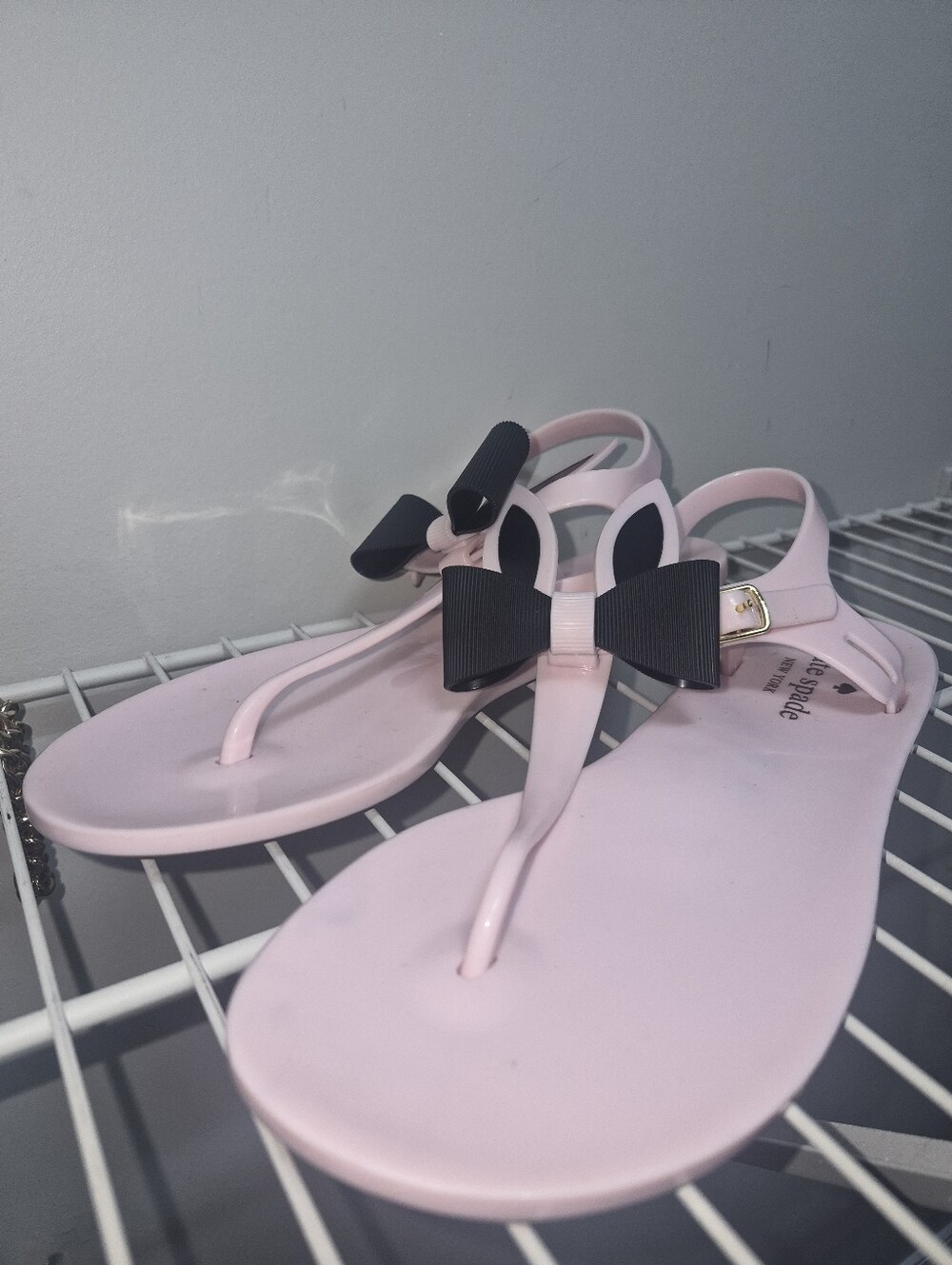 kate spade Pale Pink Jelly Sandals with Black Bunny-Ear Bow